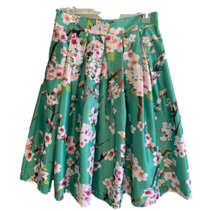 Floral Green Pleated Silky Skirt